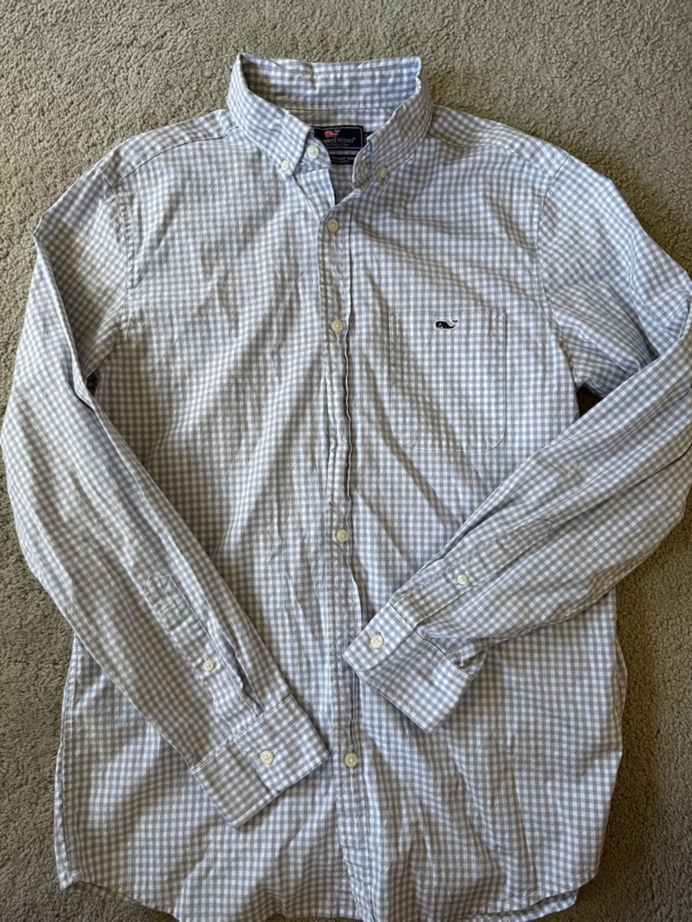 Vineyard Vines Men’s Light Blue/grey and White Gingham Button-Down Shirt